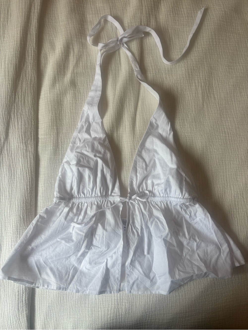 Aritzia White Halter Tie Poplin Top